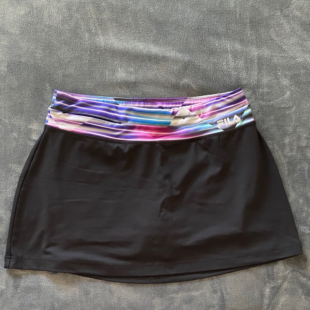 (2) Fila Women's Black Skirt with Vibrant Multicolor Waistband